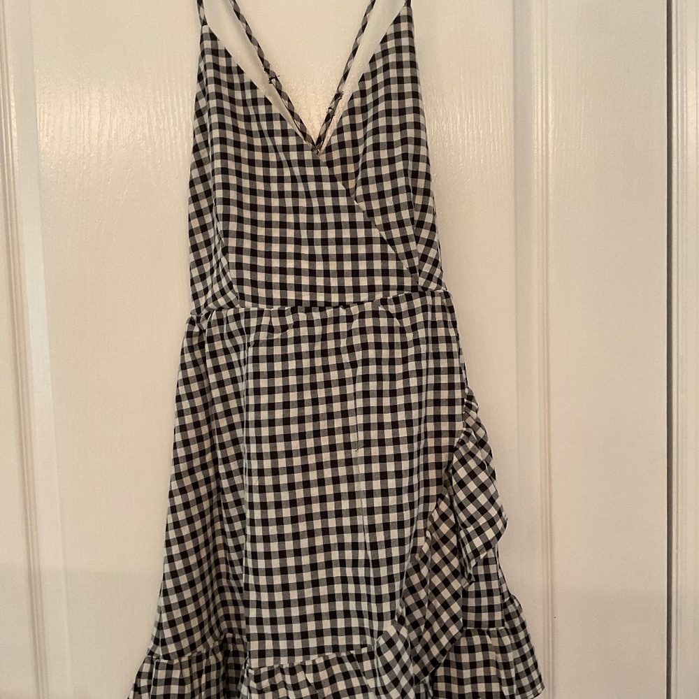 Senfure Checker Black & White Spaghetti Straps Dress Size L *NWT*